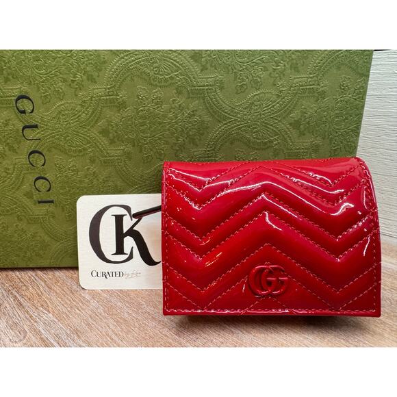 GUCCI GG Marmont Red Patent Leather Card Case Wallet NWT - Picture 1 of 1